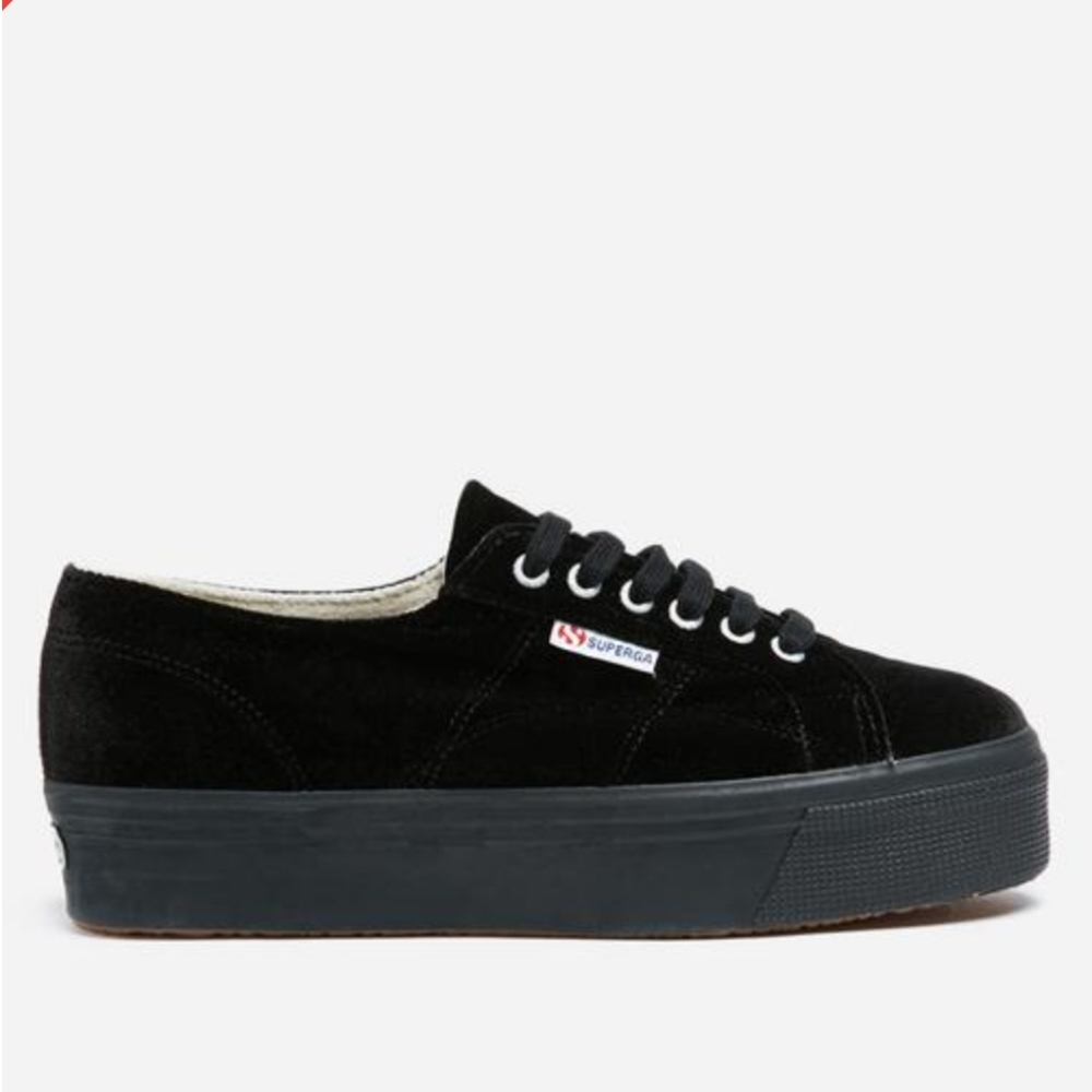 Superga Black Velvet Platform Shoes - 41